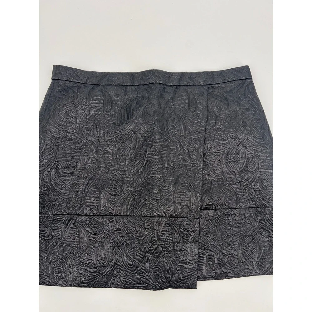 J.Crew Black Paisley Metallic Jacquard Faux Wrap Mini Skirt Size 10